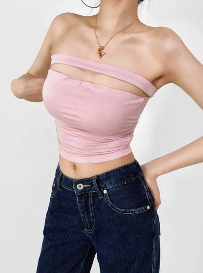 American Style 2025 Summer Multi-Wear Strapless Crop Top Women's Elastic Slim Fit Sexy Inner Short Wrap Chest Vest