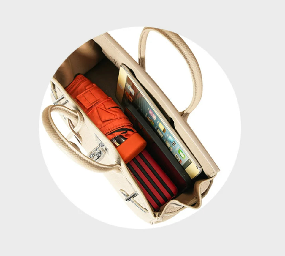 Women's Genuine Leather Fashion Handbag Top Handle Pure Color Casual Tote for Ladies Functional Commuting Shoulder Bags