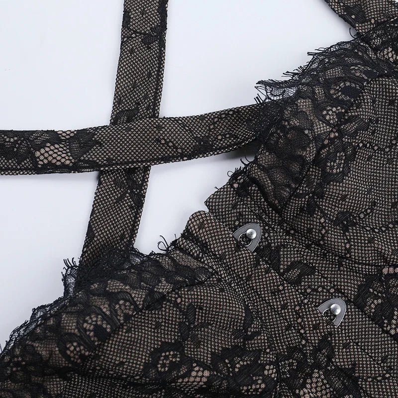 Women Fashion Elegant Lace See Through Skinny Mini Y2K Underwear Corset Crop Tops 2025 Sleeveless Sexy Club Slim Fit Tank Top