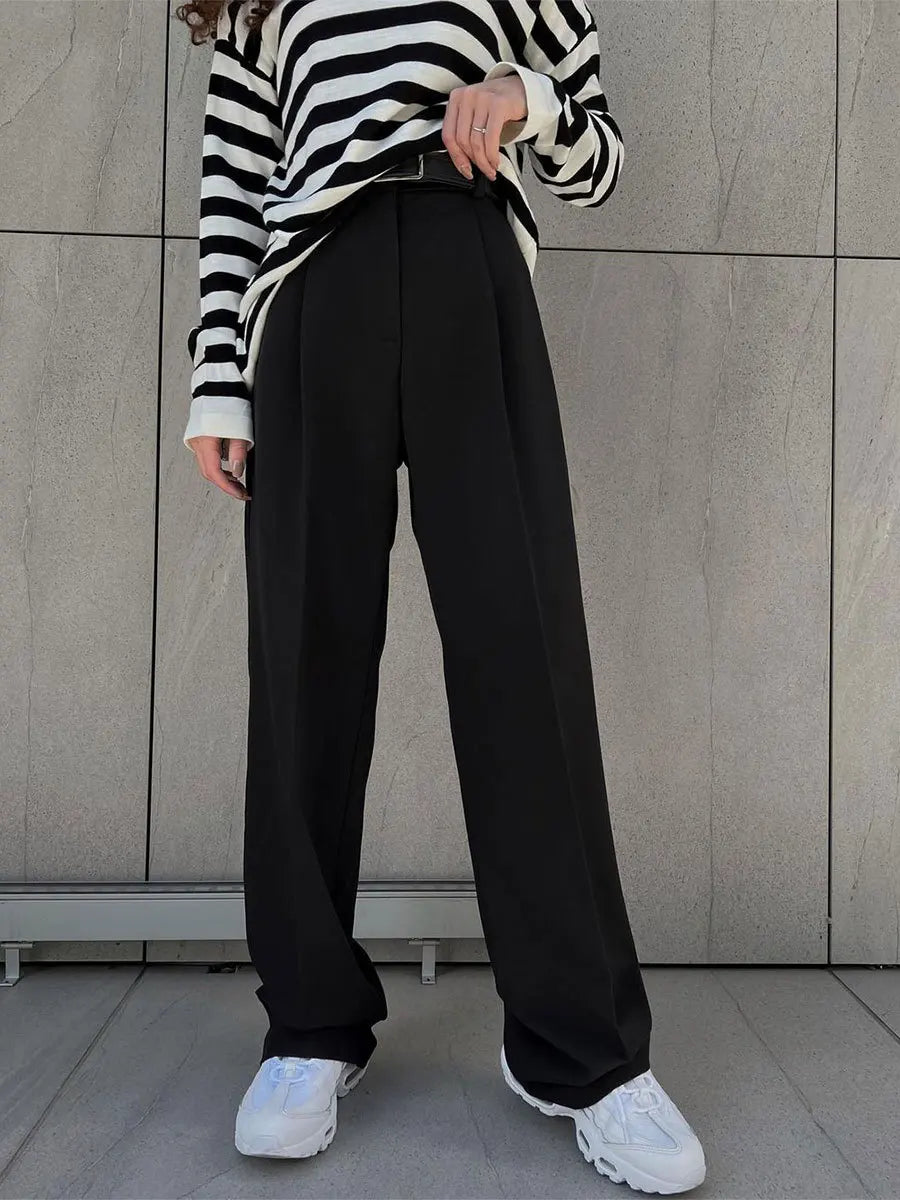 Classic Formal Straight Leg Pants Spring and Summer Women's Versatile Casual Wear Loose Fit Office Tourism Darp Wide Leg Pants