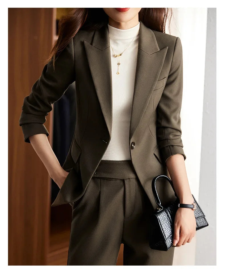 Black Suit Set Women's Workwear Professional Autumn Winter Outfit Small Size Career Outerwear Office Uniform Long Pants