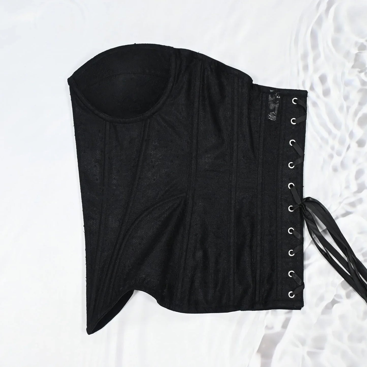 Women Mesh Corset Busiter Overbust Cups Push Breast Floral Lace Bodice Sext Tansparent Strapless Crop Tops Lace Up Steel Boned