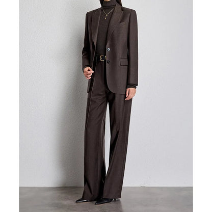 Pure Color 2025 New Style Woolen Suiting Set Quiet S Fashionable Commute Long Sleeve Women's Casual Suiting Ensemble