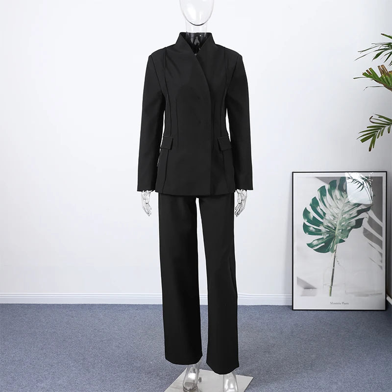 Elegant Blazer Pants Set Women Solid V-neck Long Sleeve Button Coat Wide Leg Trousers 2026 Spring Fashion Office Lady Outfits