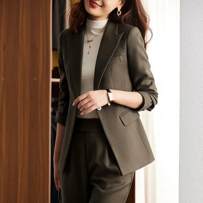 Black Suit Set Women's Workwear Professional Autumn Winter Outfit Small Size Career Outerwear Office Uniform Long Pants