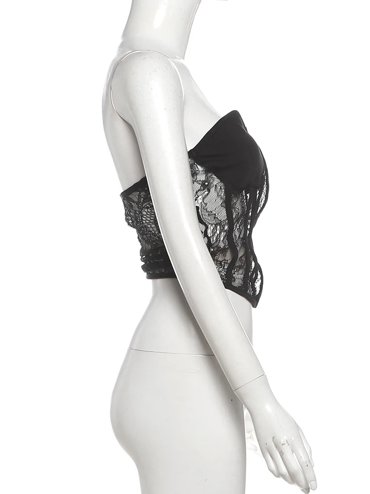 Nibber Low-Neck Tank Top Women Sexy Y2K Jacquard Trend Patchwork Sleeveless Coquette Midnight Party Club Stretch Skinny Vest