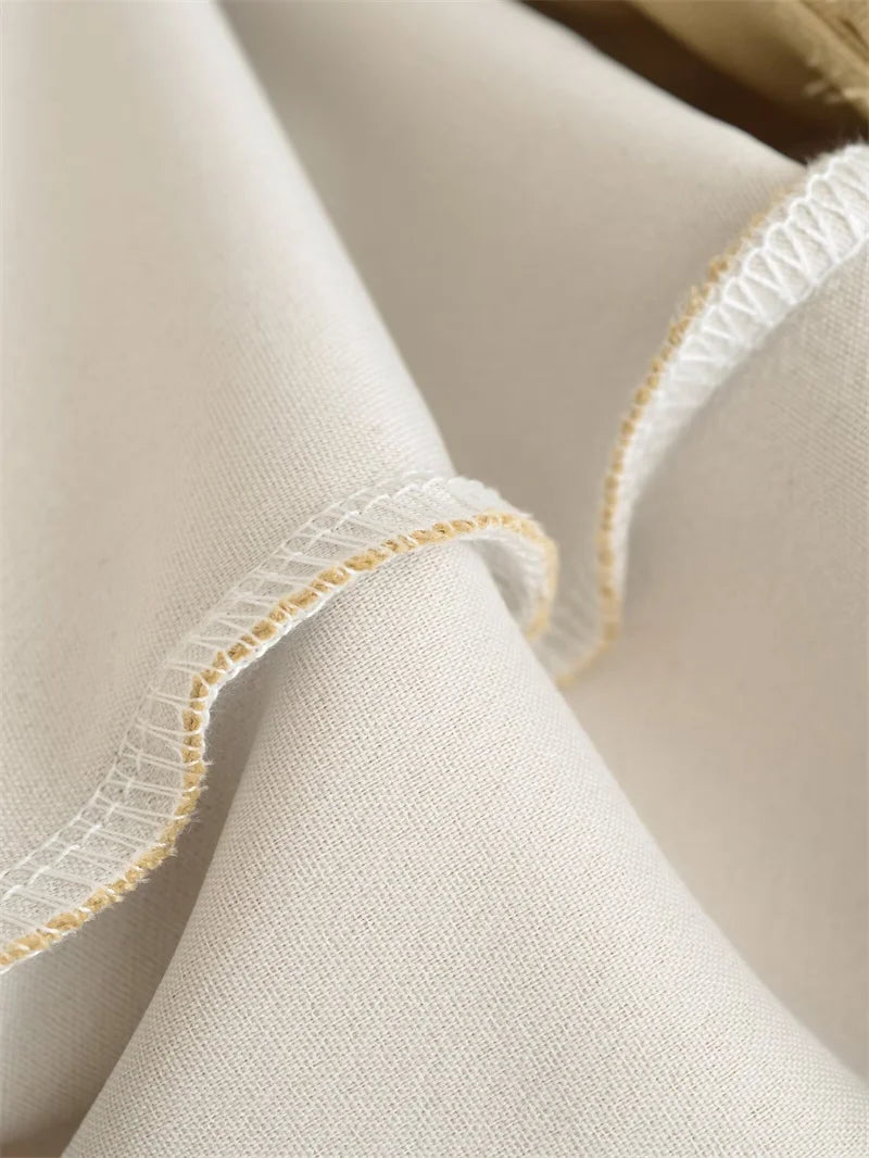 BANA Khaki American Sle Narrow Straight Leg Pants Drapey Loose Fit Trousers High Waist Zipper Closure Straight Leg Pants