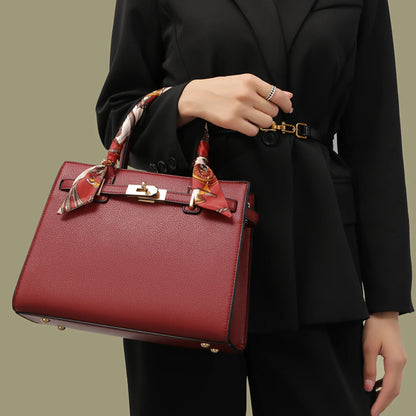 JIOMAY Women's PU Leather Solid Color Square Handbag Red Wedding Bag Lightweight Large Capacity Multi Layer Crossbody Bag