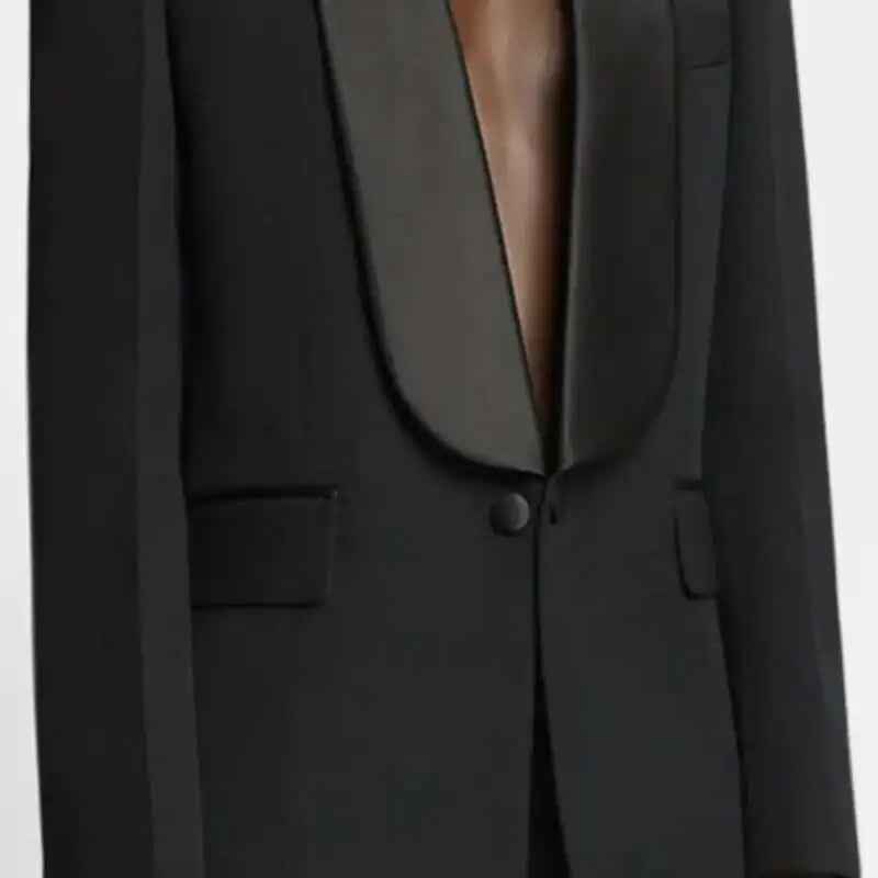 DEAT Fashion Blazer Women's Shawl Collar Solid Color Long Sleeves Single Button Suit Jackets New Tide 7AB8499