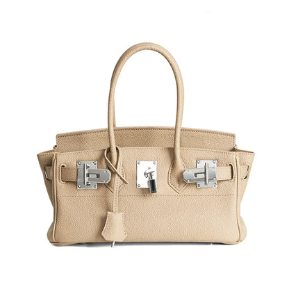 Women's Genuine Leather Fashion Handbag Top Handle Pure Color Casual Tote for Ladies Functional Commuting Shoulder Bags