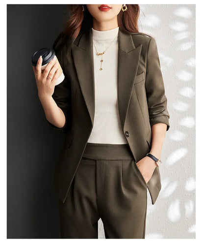 Black Suit Set Women's Workwear Professional Autumn Winter Outfit Small Size Career Outerwear Office Uniform Long Pants
