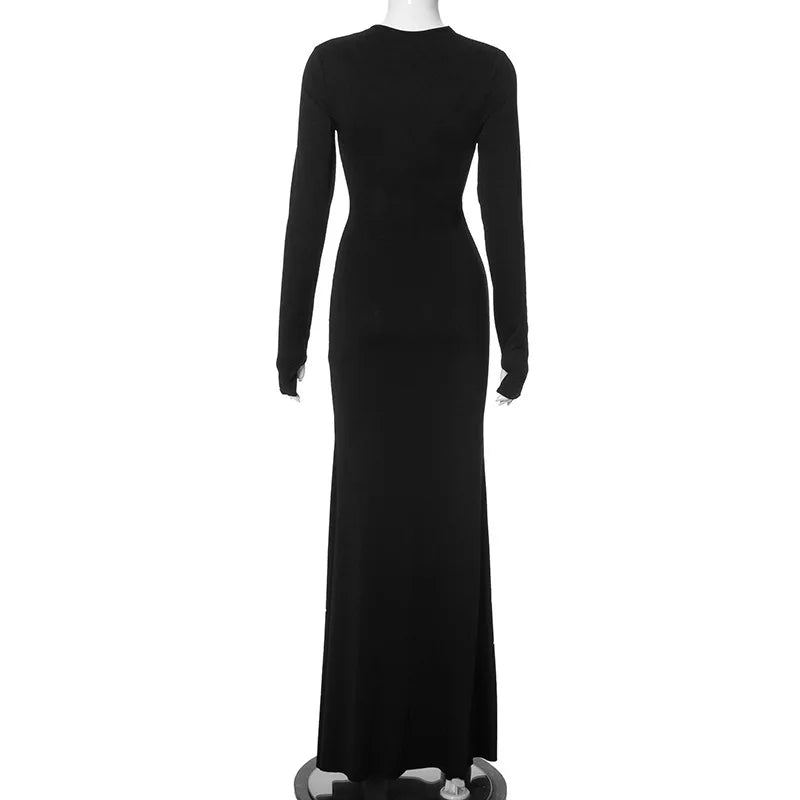 Ele Sexy Hollow out Long Sve Women's Dr Faionable  Design High Waist Slim Fit Midi Dr Cross-Border