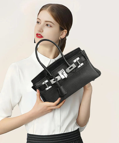 Women's Genuine Leather Fashion Handbag Top Handle Pure Color Casual Tote for Ladies Functional Commuting Shoulder Bags