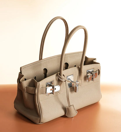 Women's Genuine Leather Fashion Handbag Top Handle Pure Color Casual Tote for Ladies Functional Commuting Shoulder Bags