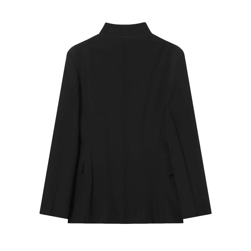 ETJ 2025 women's new fashion design three-dimensional cut high collar slim suit jacket & matching casual trousers