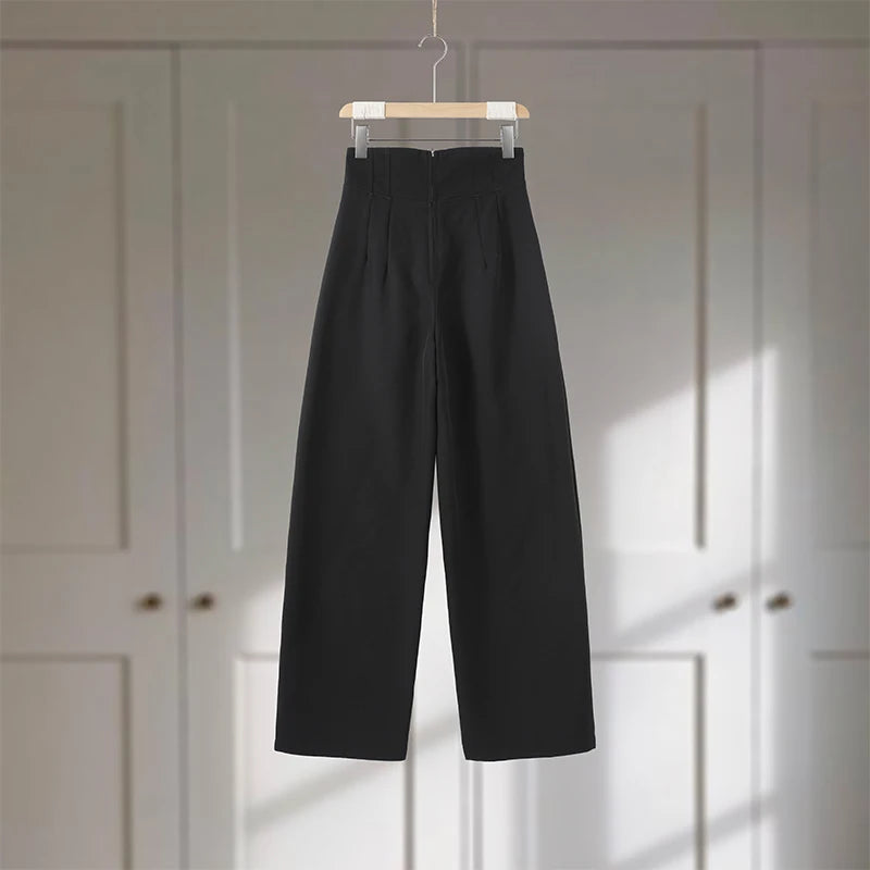 Elegant Blazer Pants Set Women Solid V-neck Long Sleeve Button Coat Wide Leg Trousers 2026 Spring Fashion Office Lady Outfits