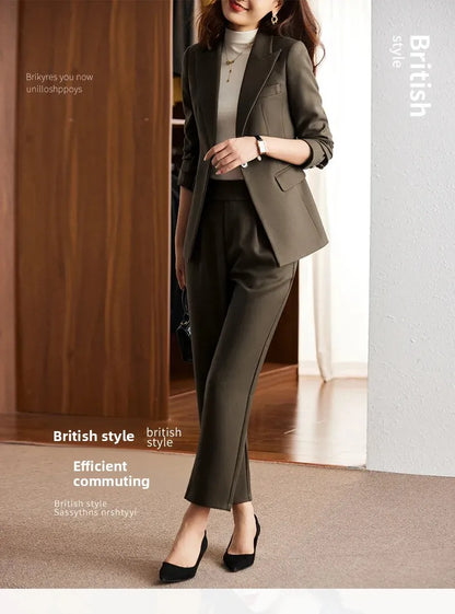 Black Suit Set Women's Workwear Professional Autumn Winter Outfit Small Size Career Outerwear Office Uniform Long Pants