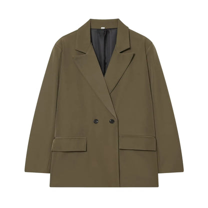 Faionable Double-breasted Suit Jaet Women's Autumn Winter New Arrival ZR Sle Loose Fit Long Sve Commute Busin Pol...