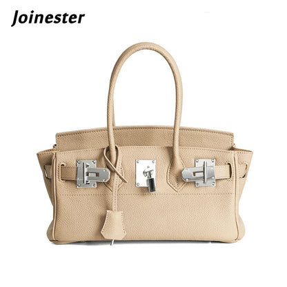 Women's Genuine Leather Fashion Handbag Top Handle Pure Color Casual Tote for Ladies Functional Commuting Shoulder Bags
