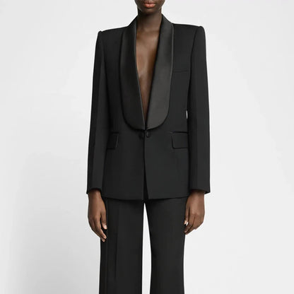 DEAT Fashion Blazer Women's Shawl Collar Solid Color Long Sleeves Single Button Suit Jackets New Tide 7AB8499