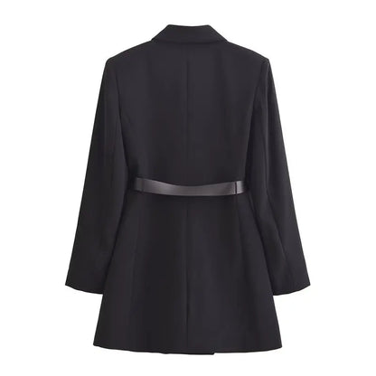 Busin Casual ort Suit Jaet Women's Design Belt Decoration 2024 Autumn Winter New Sle Long Sve Faion Coat