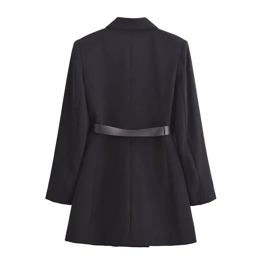 Busin Casual ort Suit Jaet Women's Design Belt Decoration 2024 Autumn Winter New Sle Long Sve Faion Coat