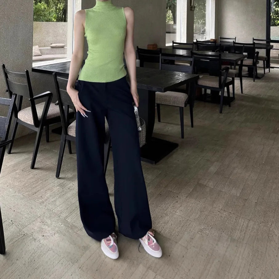 Wide Leg Pants Ivory Womens Fall Office Professional Chino Plaid Classic Straight-Leg Urban Formal Elegant Trousers Highstreet