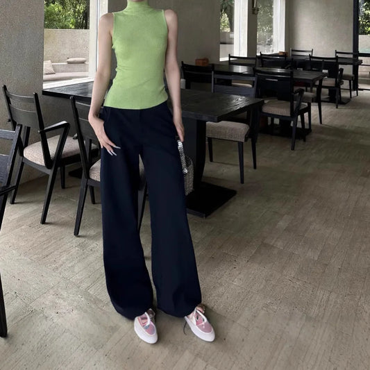 Wide Leg Pants Ivory Womens Fall Office Professional Chino Plaid Classic Straight-Leg Urban Formal Elegant Trousers Highstreet