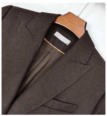 Pure Color 2025 New Style Woolen Suiting Set Quiet S Fashionable Commute Long Sleeve Women's Casual Suiting Ensemble