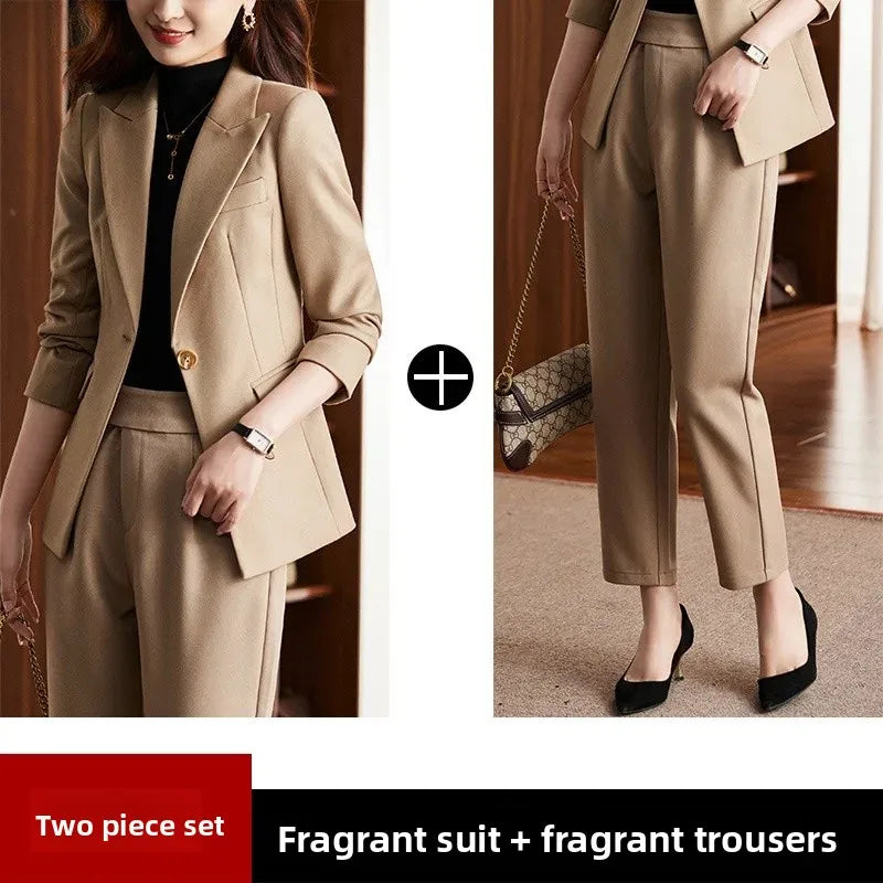 Black Suit Set Women's Workwear Professional Autumn Winter Outfit Small Size Career Outerwear Office Uniform Long Pants