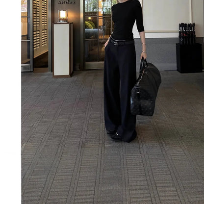 Wide Leg Pants Ivory Womens Fall Office Professional Chino Plaid Classic Straight-Leg Urban Formal Elegant Trousers Highstreet