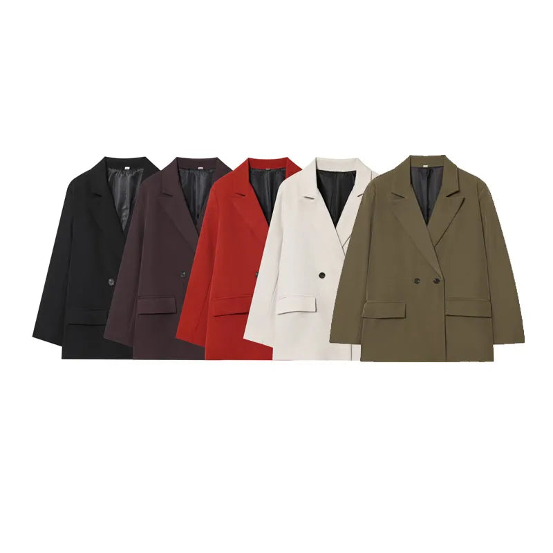 Faionable Double-breasted Suit Jaet Women's Autumn Winter New Arrival ZR Sle Loose Fit Long Sve Commute Busin Pol...