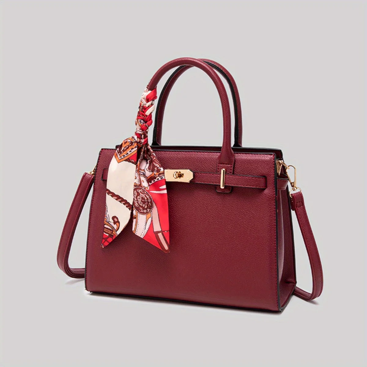 JIOMAY Women's PU Leather Solid Color Square Handbag Red Wedding Bag Lightweight Large Capacity Multi Layer Crossbody Bag