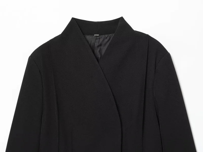 ETJ 2025 women's new fashion design three-dimensional cut high collar slim suit jacket & matching casual trousers