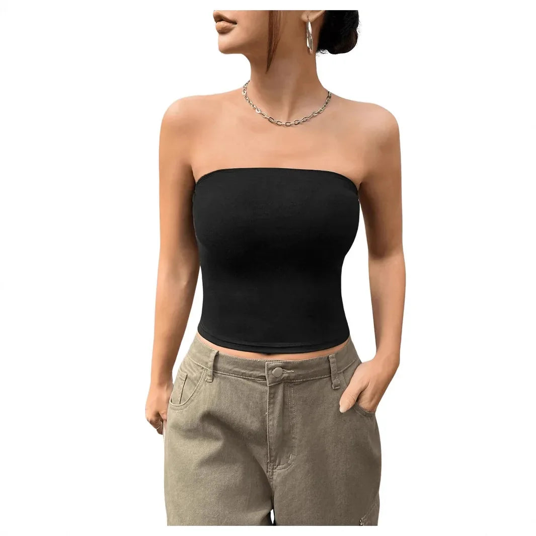 Sexy Short Crop Top Tube Vest Pure Desire High Level Design Cross-Border Women's Fashion Polyester Fiber Hot Sale Item