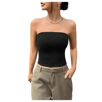 Sexy Short Crop Top Tube Vest Pure Desire High Level Design Cross-Border Women's Fashion Polyester Fiber Hot Sale Item