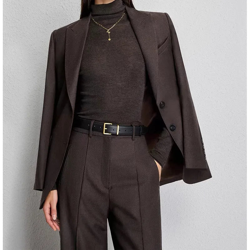 Pure Color 2025 New Style Woolen Suiting Set Quiet S Fashionable Commute Long Sleeve Women's Casual Suiting Ensemble
