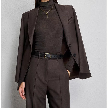 Pure Color 2025 New Style Woolen Suiting Set Quiet S Fashionable Commute Long Sleeve Women's Casual Suiting Ensemble