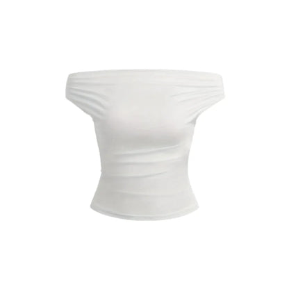 2 Piece Set Pleated Asymmetric Crop Top Woman T-shirts Strapless Top Female Sleeveless Sexy Tops Womens Cloth Fashion Streetwear