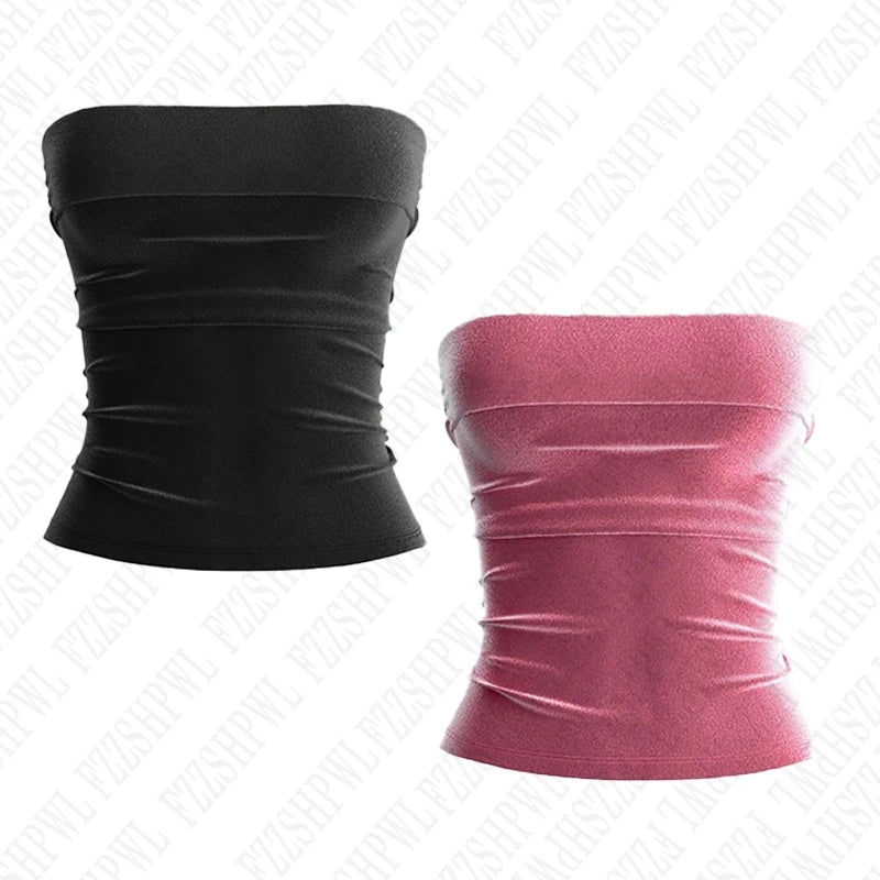 Solid Color Street Casual Versatile Women's Sleeveless Tube Top Tank Vest Retro Y2K Emo Girl Hip Hop Rock Slim Fit Sexy Crop Top