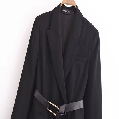 Busin Casual ort Suit Jaet Women's Design Belt Decoration 2024 Autumn Winter New Sle Long Sve Faion Coat