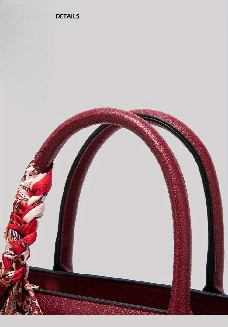 JIOMAY Women's PU Leather Solid Color Square Handbag Red Wedding Bag Lightweight Large Capacity Multi Layer Crossbody Bag