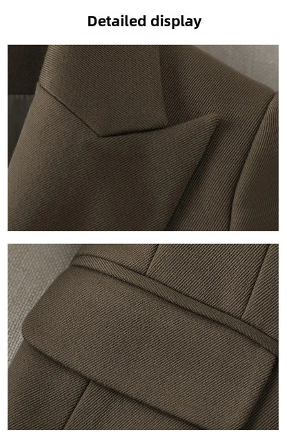 Black Suit Set Women's Workwear Professional Autumn Winter Outfit Small Size Career Outerwear Office Uniform Long Pants