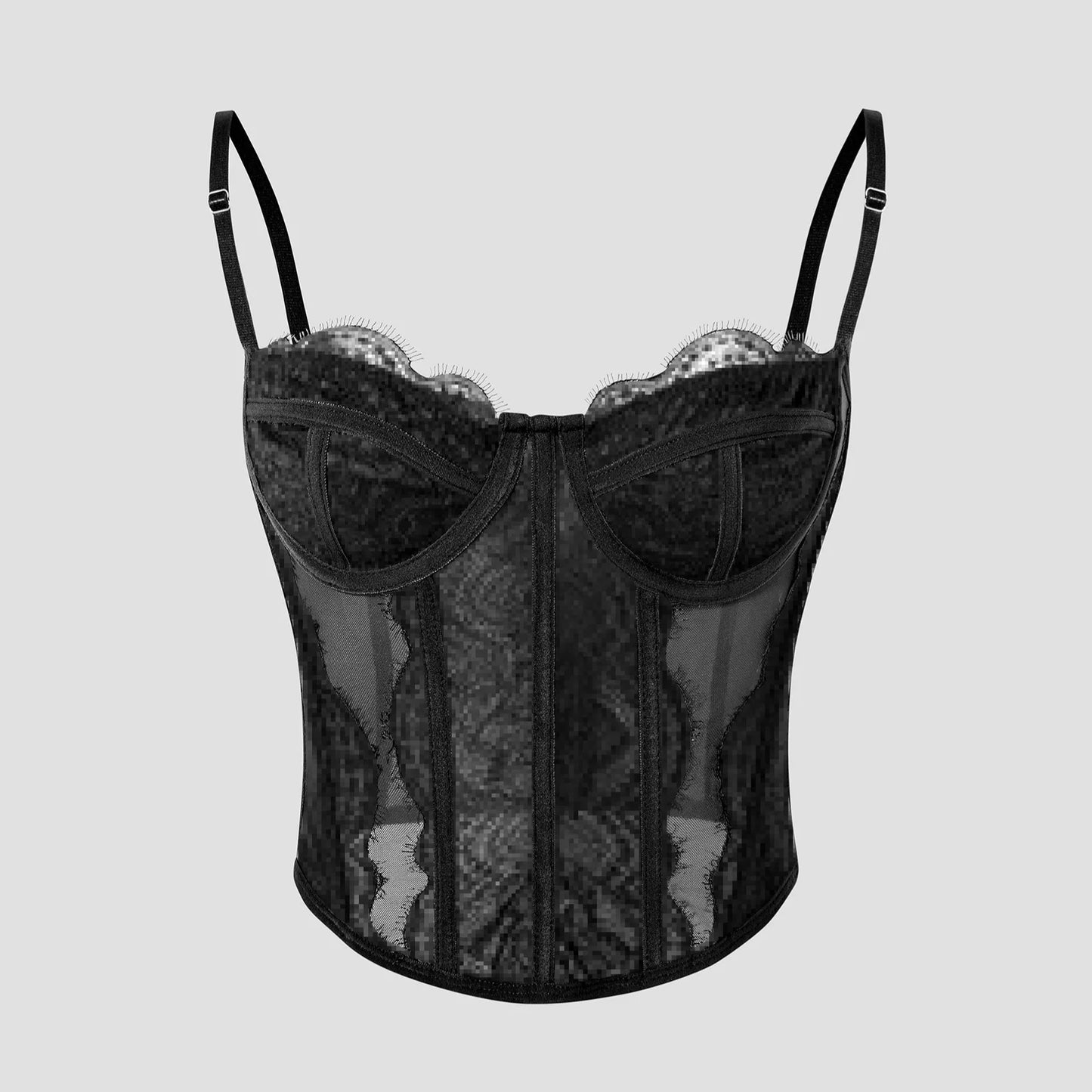 Women Fashion Elegant Lace See Through Skinny Mini Y2K Underwear Corset Crop Tops 2025 Sleeveless Sexy Club Slim Fit Tank Top