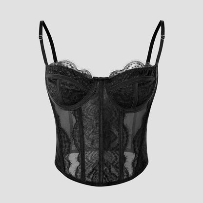 Women Fashion Elegant Lace See Through Skinny Mini Y2K Underwear Corset Crop Tops 2025 Sleeveless Sexy Club Slim Fit Tank Top