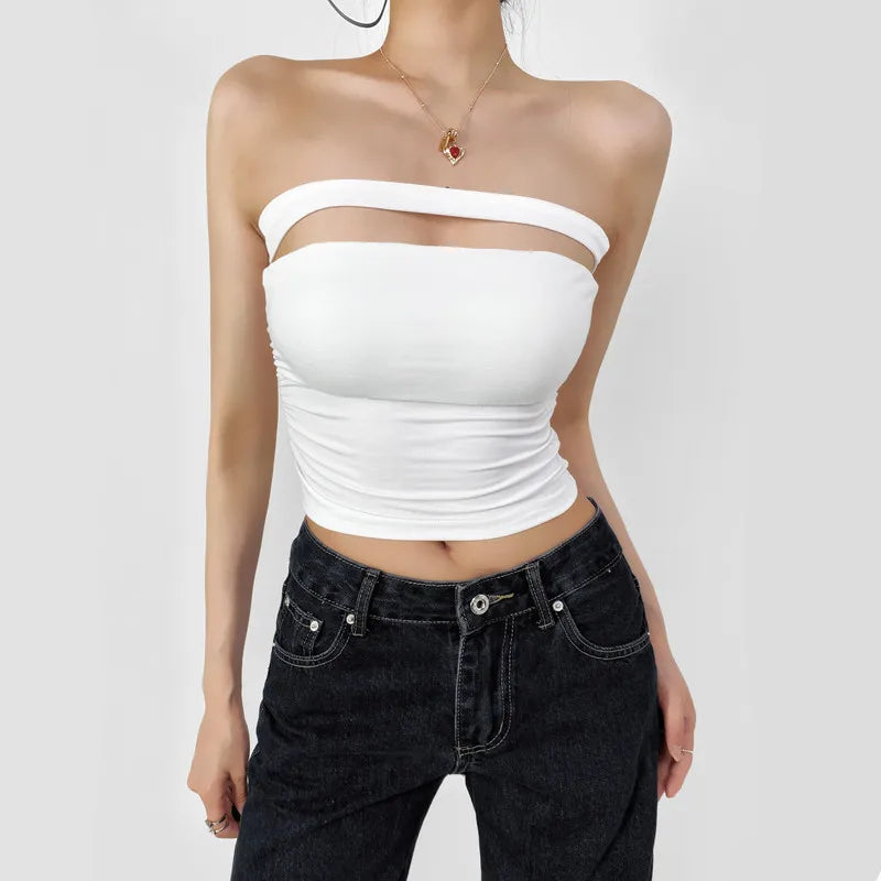 American Style 2025 Summer Multi-Wear Strapless Crop Top Women's Elastic Slim Fit Sexy Inner Short Wrap Chest Vest